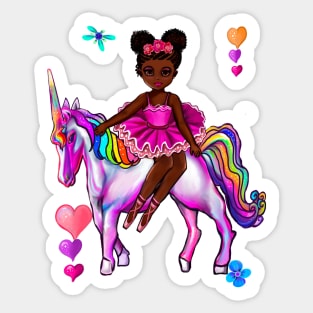 Princess on a unicorn cute black girl African American ballerina Sticker